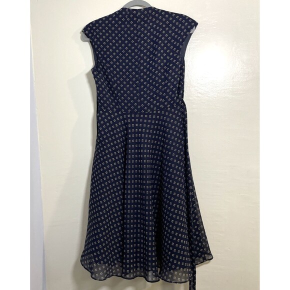 Worthington Navy Blue Polka Dot Ruffle VNeck Dress Size 6P Vintage inspired Midi - Picture 5 of 12